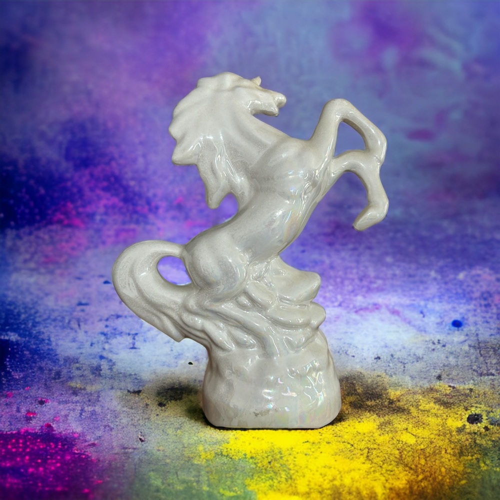 1960s Pearl Luminescent Unicorn Ceramic Statue